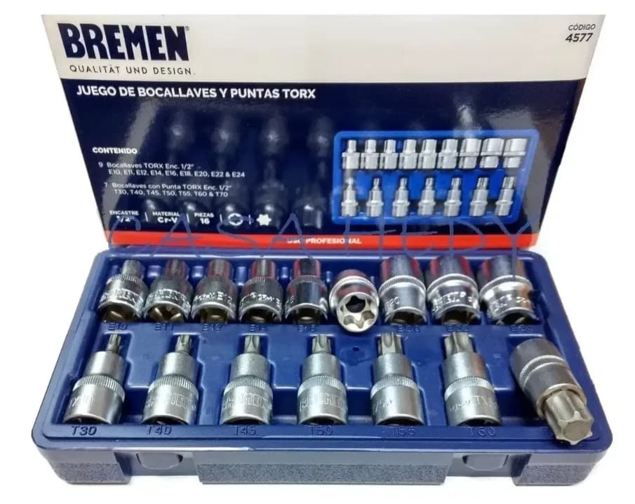 Juego Bocallaves Y Puntas Torx 16 Piezas 1/2 Bremen 4577